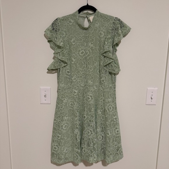 Maeve by Anthropologie Dresses & Skirts - Maeve Anthropologie Sage Green Floral‎ Lace Mock Neck Flutter Sleeve Dress Large